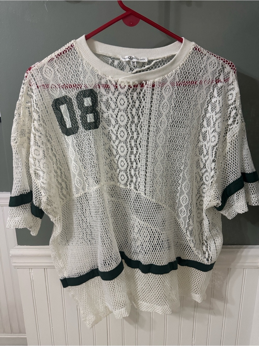 Love Peace and Lazy Days Viral Women's Ivory Lace Mesh Pullover Top Trim